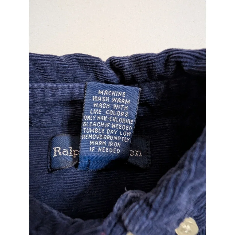 Ralph Lauren Navy Corduroy Button Down Shirt Long‎ Sleeve Pony Logo Kids 18M